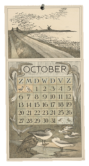 Monthly calendar of August drawn in the style of art nouveau