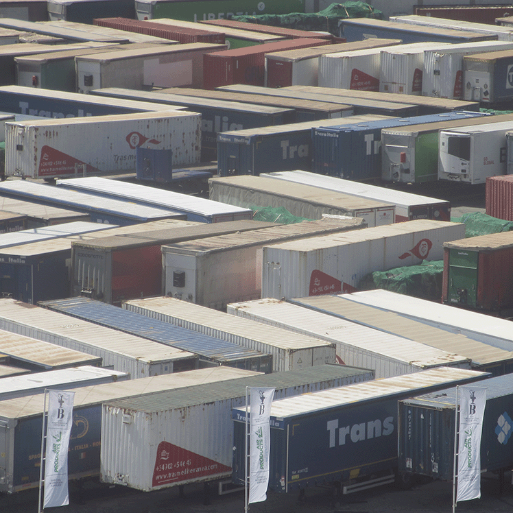 zig-zag rows of shipping containers